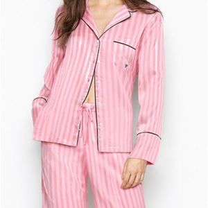 Victoria Secret pink & white striped silky pj set - medium